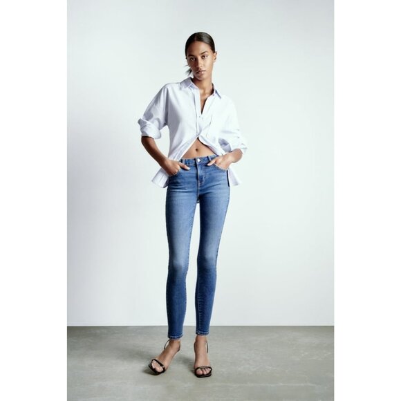 Zara Z1975 Indigo Blue Mid-Rise Skinny Jeans - Picture 1 of 9